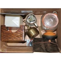 ESTATE BOX WITH BRASS PERFUME  DISPENSER, JAR,