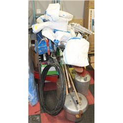METAL CART WITH ASSORTED ITEMS INCL NEW 750KG BAGS
