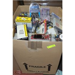 LARGE BOX WITH DATA CARTRIDGES, INK REFILL KITS ETC
