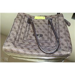 GENUINE GUESS DELANEY LOGO BROWN LARGE SATCHEL