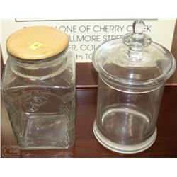 2 LIDDED GLASS CANISTERS