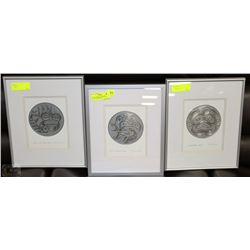 SET OF 3 ORIGINAL EMBOSSED SILVER ETCHINGS BY