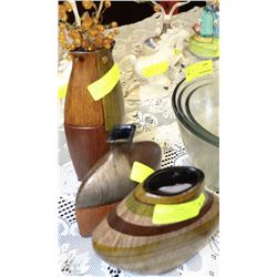 SET OF 3 WOOD SHOWHOME VASES - 10"TALL & 7" TALL