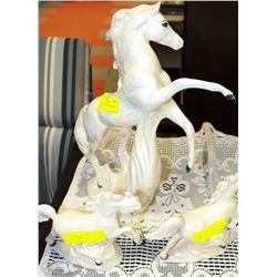 LOT OF 3 WHITE CERAMIC HORSE STATUES