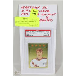 GRETZKY 1985 O.P.C STICKER FOIL PSA NM-MWT 8 GRADE