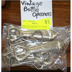 BAG OF VINTAGE BOTTLE OPENERS  SOME BEER, POP, ETC