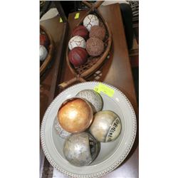 DECORATIVE CERAMIC DISH & WICKER DECOR PIECE WITH