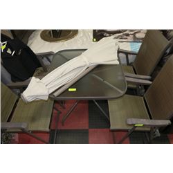 PATIO TABLE WITH 4 FOLDING CHAIRS AND UMBRELLA