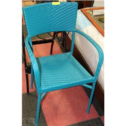 NEON BLUE WICKER AND METAL PATIO CHAIR