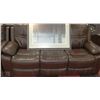 Image 2 : BROWN LEATHERETTE RECLINING SOFA AND LOVE SEAT