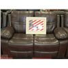 Image 3 : BROWN LEATHERETTE RECLINING SOFA AND LOVE SEAT