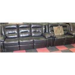 BLACK LEATHERETTE RECLINING SOFA AND LOVE SEAT