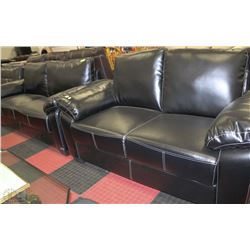 NEW BLACK LEATHERETTE/WHITE STITCHING SOFA AND