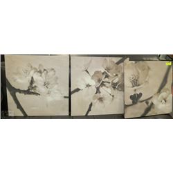 3 MATCHING FLOWER PICTURES SIZE 24"X24"