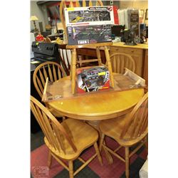 ROUND OAK TABLE WITH LEAF & 4 ARROWBACK CHAIRS