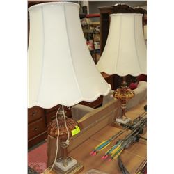 2 VICTORIA LAMPS WITH AMBER GLASS AND MARBLE