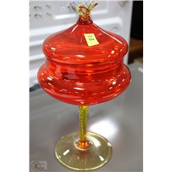 ORANGE ART GLASS CANDY DISH