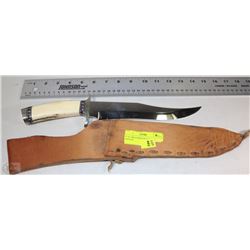 9" S.J. RICE KNIFE IN LEATHER SHEATH