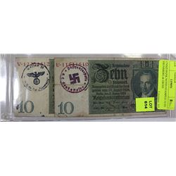 2 NAZI BANK NOTES STAMPED 10-SS FRUNSBERG & GROSS