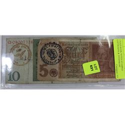 2 NAZI BANK NOTES STAMPED LUFTWAFFE & TOTENKOPF