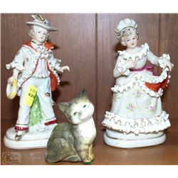 ESTATE PORCELAIN FIGURE AND FIGURINE PAIR