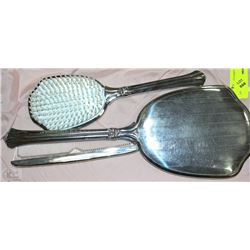 VINTAGE VANITY MIRROR, BRUSH AND COMB SET