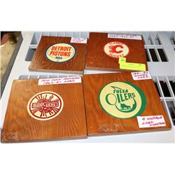 SET OF 4 VINTAGE SOLID WOOD (CHL) LOGO COASTERS