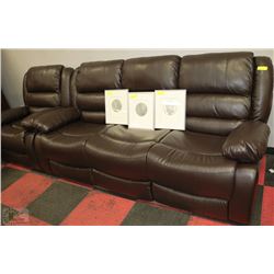 MARTIN BROWN LEATHERETTE RECLINING 81" SOFA WITH
