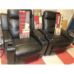 PAIR OF BLACK LEATHERETTE ELECTRIC SOFA CHAIRS