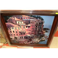 LARGE WOODEN FRAMED CANVAS PICTURE OF ITALY