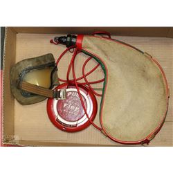 FLAT WITH VINTAGE PILOT GOGGLES, WATER CANTEEN,