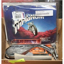 SMALL BOX OF MOTORCYCLE ACCESSORIES