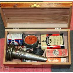 VINTAGE WOODEN BOX WITH UNOPENED VINTAGE CAR