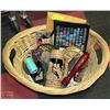 Image 1 : WICKER BASKET WITH VINTAGE BEER TAP, FULL CAN OF