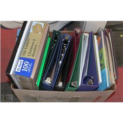 BOX WITH NEW FILES, BINDERS AND LETTERING SET