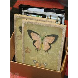 PAIR OF NEW BUTTERFLY PRINTS ON BURLAP CANVAS, NEW