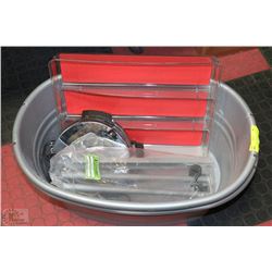 2XL PLASTIC TUBS WITH HANDLES, NEW FLATWARE TRAY,