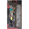 Image 1 : TOOL BOX WITH CONTENTS, ANTIQUE WOOD PULLEY AND