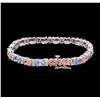 Image 2 : 14KT White Gold 6.30 ctw Sapphire, Tanzanite and Diamond Bracelet