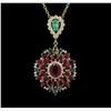 Image 1 : 14KT Yellow Gold 16.54 ctw Ruby, Emerald, Sapphire and Diamond Pendant W/ Chain