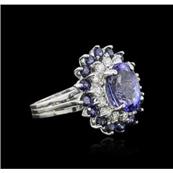 14KT White Gold 3.37 ctw Tanzanite, Sapphire and Diamond Ring