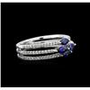 Image 1 : 0.70 ctw Blue Sapphire and Diamond Ring - 18KT White Gold