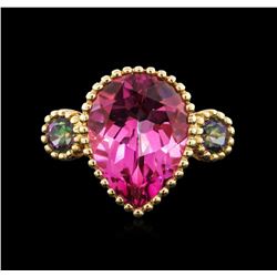 9.86 ctw Pink Zircon and Mystic Topaz Ring - 14KT Yellow Gold