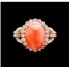 Image 2 : 5.70 ctw Pink Coral and Diamond Ring - 14KT Rose Gold