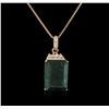 Image 1 : 14KT Rose Gold 18.78 ctw Emerald and Diamond Pendant With Chain