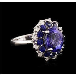 14KT White Gold 3.54 ctw Tanzanite, Sapphire and Diamond Ring
