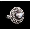 Image 1 : 14KT White Gold Pearl and Diamond Ring