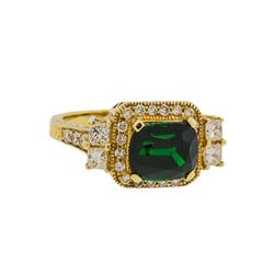 3.84 ctw Tsavorite and Diamond Ring - 14KT Yellow Gold