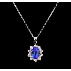 3.67 ctw Tanzanite and Diamond Pendant With Chain - 14KT White Gold