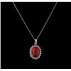 Image 1 : 14KT White Gold 4.16 ctw Coral and Diamond Pendant With Chain